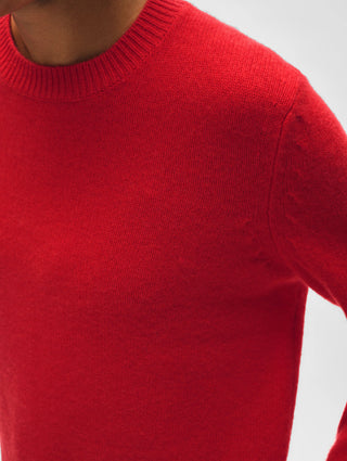 White & Warren Cashmere Rib Trim Crewneck, French Red