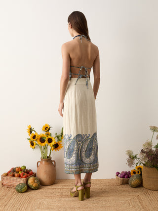 Boteh Arcadia Paisley Maxi Skirt w Split, Lazuli