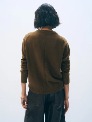 White & Warren Cashmere Rib Trim Crewneck, Golden Brown