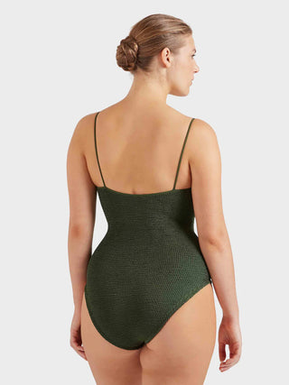 Hunza G Coverage Pamela Swimsuit, Metallic Khaki