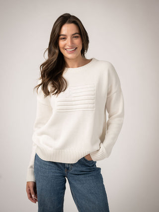Beau & Ro American Flag Sweater, Tonal Ivory