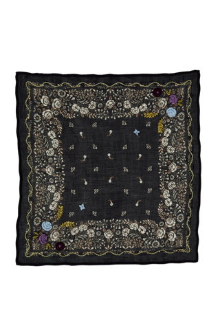 Chan Luu Embroidered Floral Bandana, Jet Black