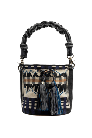 Guanabana Eleanor Short Macrame Handle Crossbody, Black & Beige