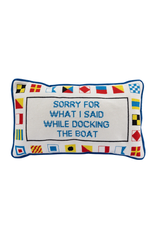 Furbish Studio Needlepoint Pillow, Docking the Boat