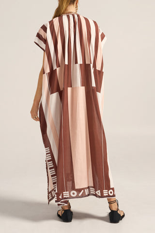 Ilio Nema Thaddeus Caftan, Pink/Brown Sarong Voile