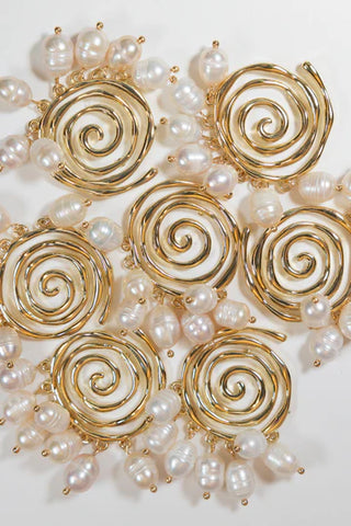 Golden Swirl Pearl Drop Statement Earrings