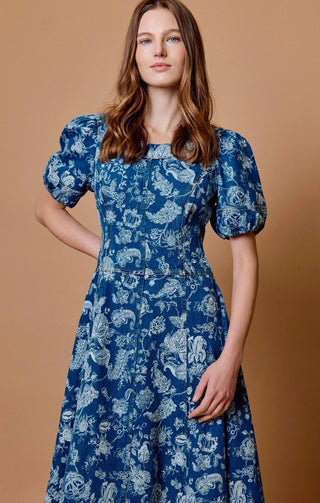 Cleobella Charlie Midi Dress, Bois Laser Print Dark Wash