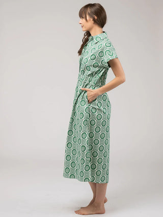 Beau & Ro Lisa Midi Dress, Flower Check Green