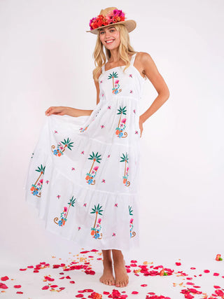 Nimo With Love Cornflower Dress, White Monkey Embroidery