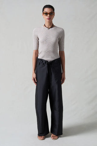 Chan Luu Techno Taffeta Barrel Pants, Black