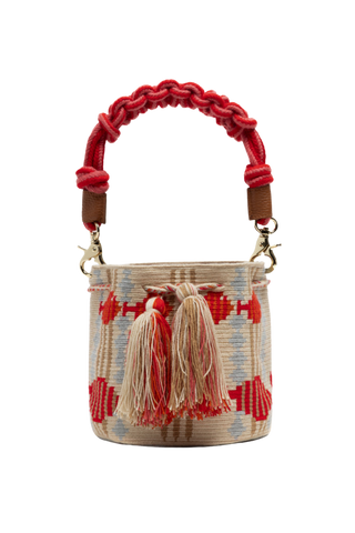 Guanabana Cepheus Short Macrame Handle Crossbody, Beige & Red