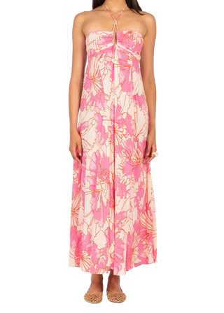 Poupette St Barth Carla Long Dress, Pink Petal
