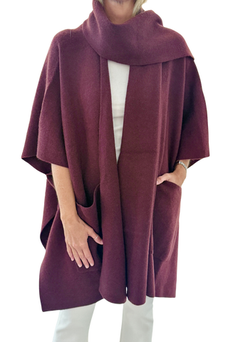 White & Warren Cashmere Blend Poncho, Oxblood
