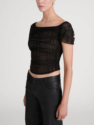Frame The Off Shoulder Mesh Top, Black