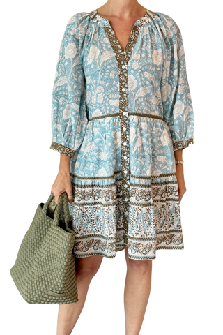 Bell Clara Mini Dress, Blue Brown Print