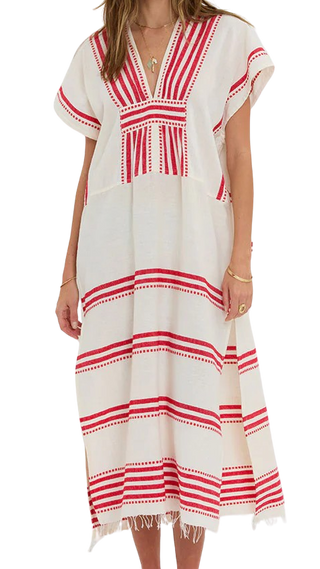 LemLem Gasira V Neck Caftan, Eshe Red