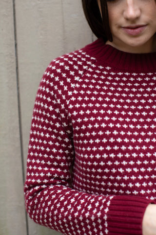 Marea Lodge Sweater, Burgundy Ivory Birdseye