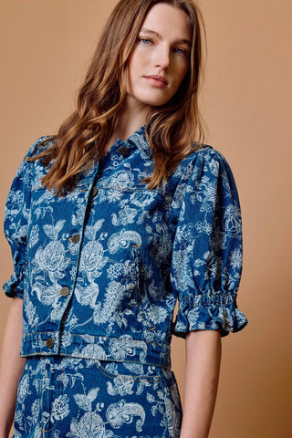 Cleobella Dorian Jacket, Bois Laser Print Dark Wash