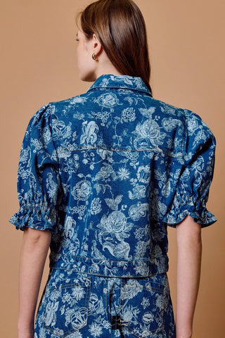 Cleobella Dorian Jacket, Bois Laser Print Dark Wash