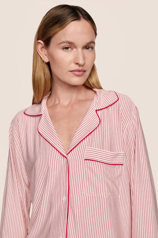 Eberjey Gisele Modal Long PJ Set, Duo Stripe Holiday Red