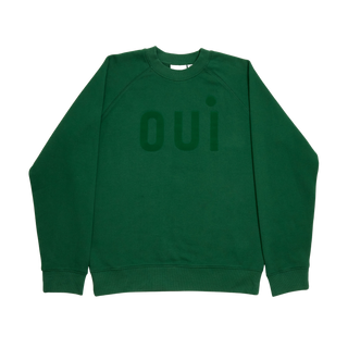 Clare V. Flocked Oui Sweatshirt, Evergreen