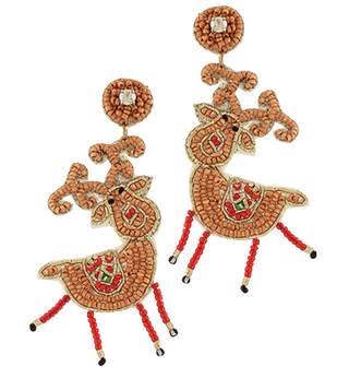 Dancing Reindeer Drop Earrings, Brown