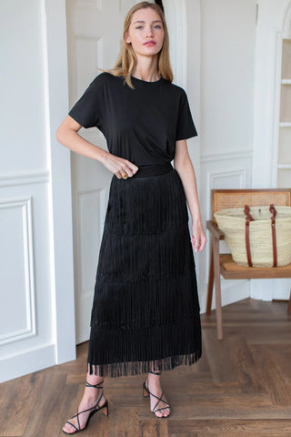 Emerson Fry Fringe Midi Skirt, Black