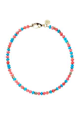 Jane Win Gumdrop Beaded Necklace, Coral & Turquoise