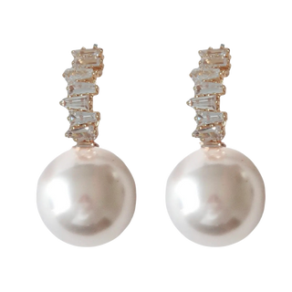 Crystal Baguette Pearl Drop Holiday Statement Earrings