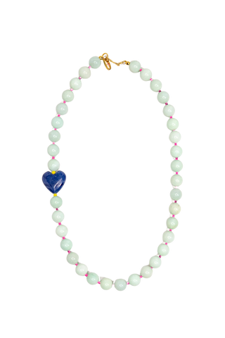 Gather Goods Spring Navy Heart Necklace, Jade & Pink
