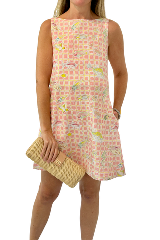 Coco Shop Pleated Back Mini Dress, Pink Fishing Net