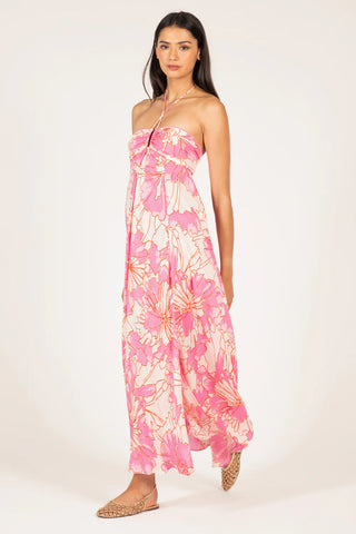 Poupette St Barth Carla Long Dress, Pink Petal