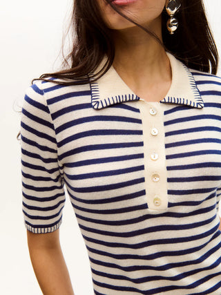Carolina K Helena Polo Shirt, Navy Stripes