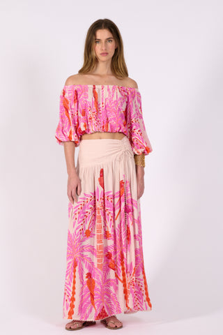 Poupette St Barth Carla Long Skirt, Pink Palmrott