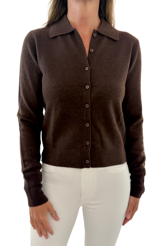 White & Warren Cashmere Collared Cardigan, Coffee Bean