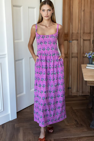 TS Love Tomas Jour Maxi Dress, Big Marigolds Purple Orchid Organic