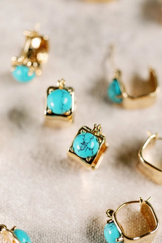 Vintage Mini Square Gold & Turquoise Earrings