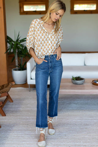 Love Tomas by EF Mandarin Collar Top, Little Marigolds