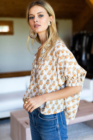 Love Tomas by EF Mandarin Collar Top, Little Marigolds