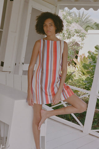 Coco Shop Pleated Back Mini Dress, Vibrant Stripe