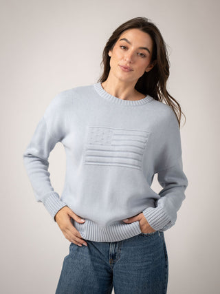 Beau & Ro American Flag Sweater, Tonal Light Blue