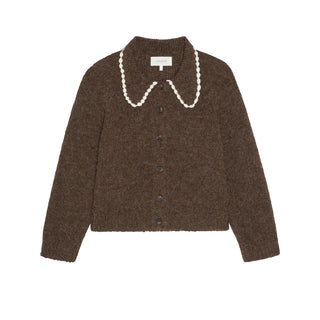 The Great The Crochet Collar Cardigan, Chocolate Brown