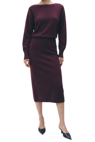 White & Warren Cashmere Blouson Sleeve Dress, Sangria