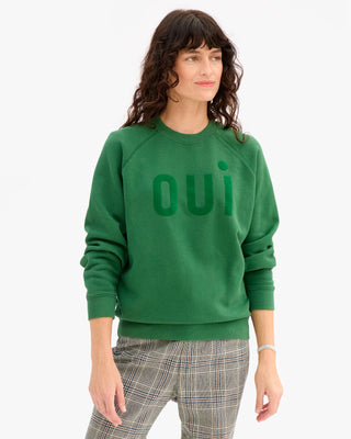 Clare V. Flocked Oui Sweatshirt, Evergreen