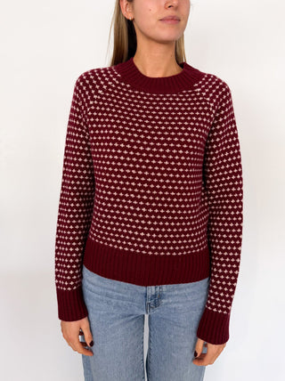 Marea Lodge Sweater, Burgundy Ivory Birdseye
