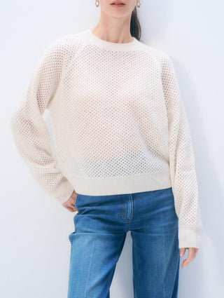 White & Warren Cashmere Mesh Sweatshirt, Soft White