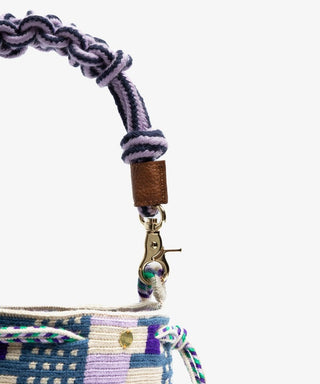 Guanabana Mitra Black Bird Macrame Strap Bag, Beige & Blue