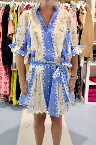 Juliet Dunn Blouson Dress, Birds of Paradise Bluebell Multi