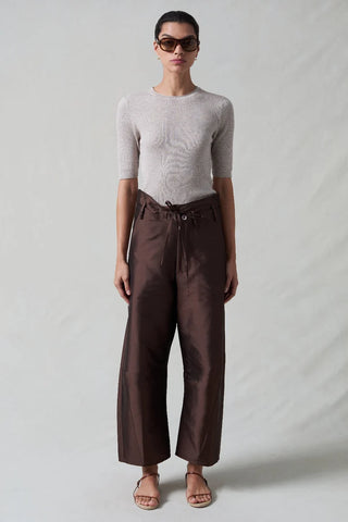 Chan Luu Techno Taffeta Barrel Pants, Chocolate