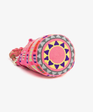 Guanabana Aries Short Macrame Handle Crossbody, Neon Pink & Multi